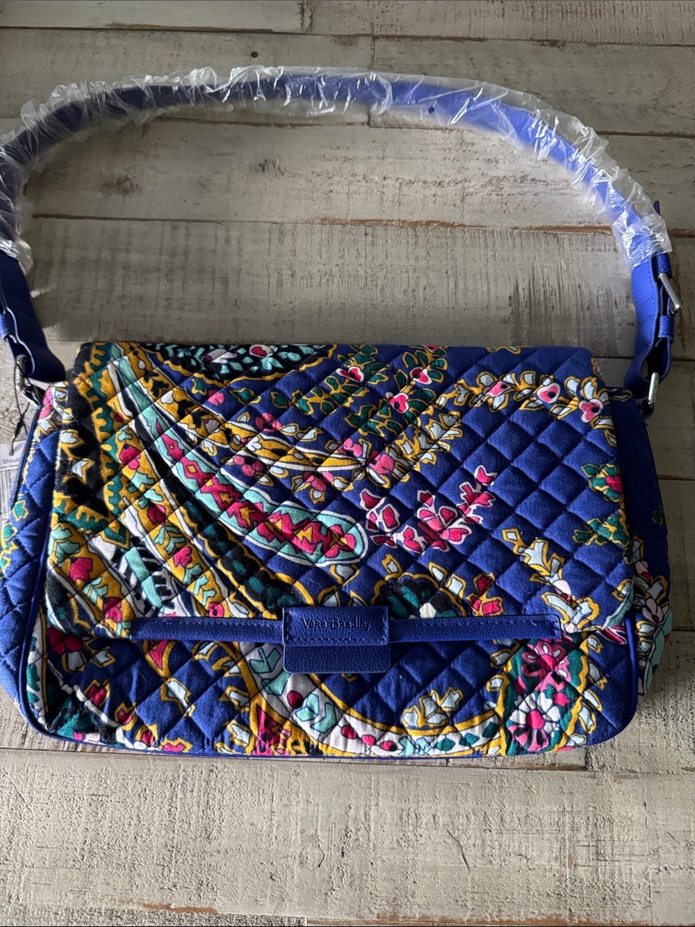 Vera Bradley Blue Quilted Shoulder Bag with Multicolor Paisley Print